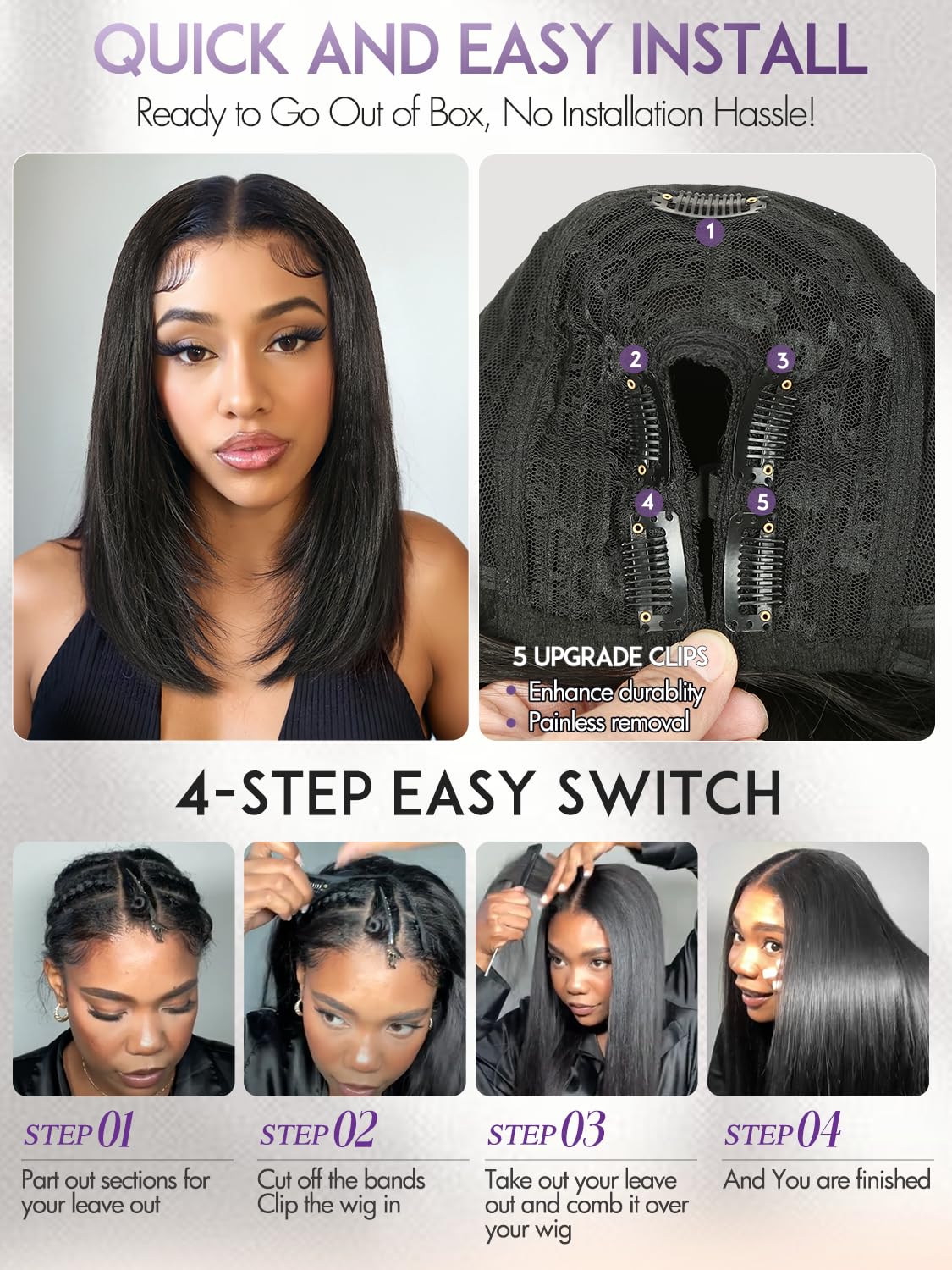 Quantum Love Yaki Straight U Part Wig soft texture feels light and comfortable