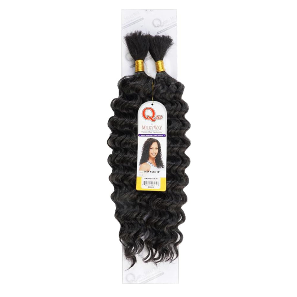 Que by MilkyWay Deep Bulk 14-inch off-black braid top view shows tangle-free design