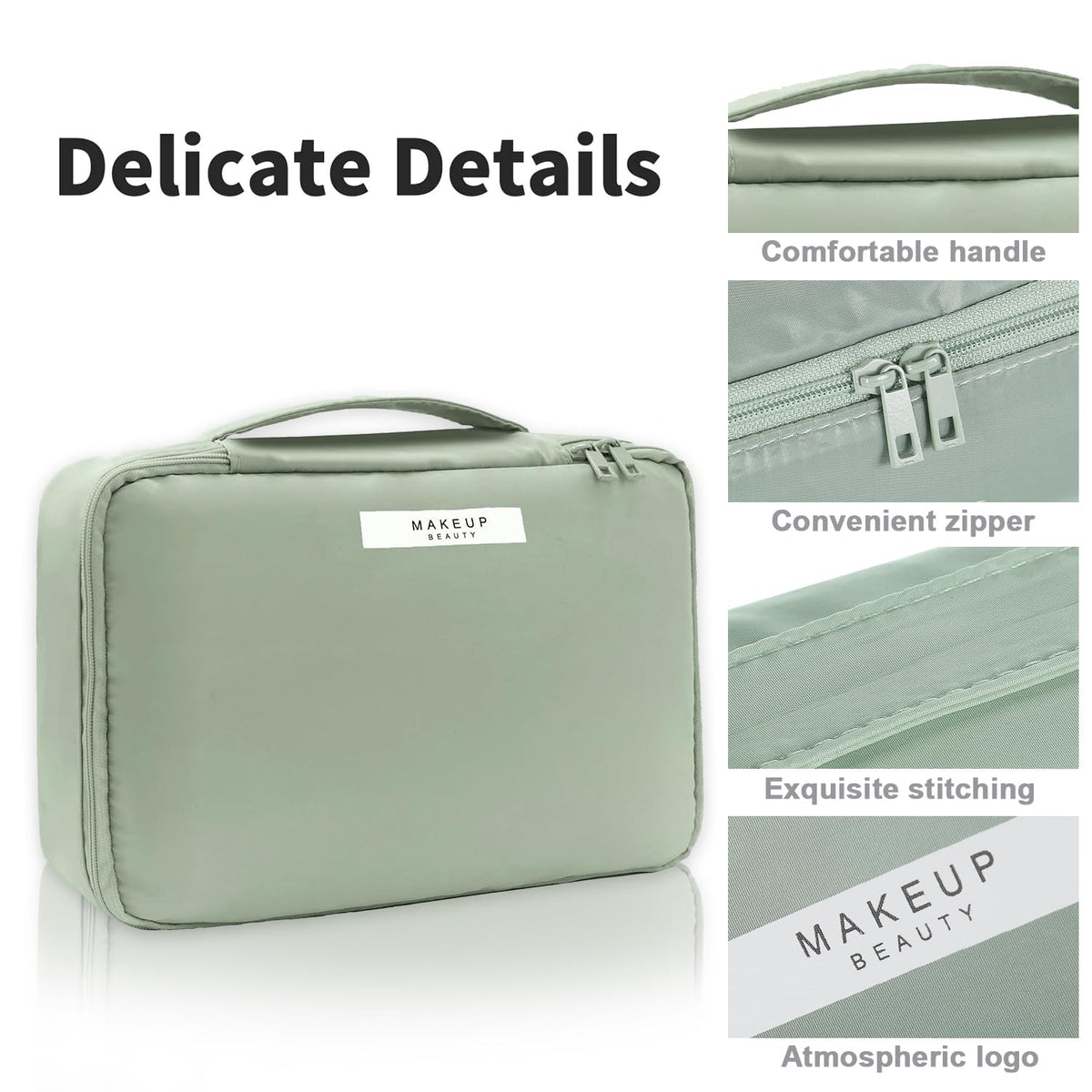 Queboom detachable cosmetic bag offers flexible storage for essentials.