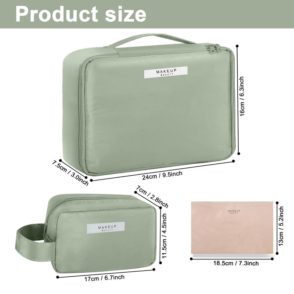 Queboom travel makeup bag inside pocket secures small items for easy access.