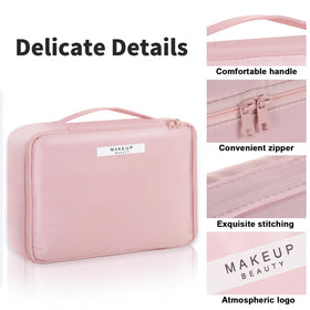 Queboom pink travel bag with large capacity for cosmetics and skincare
