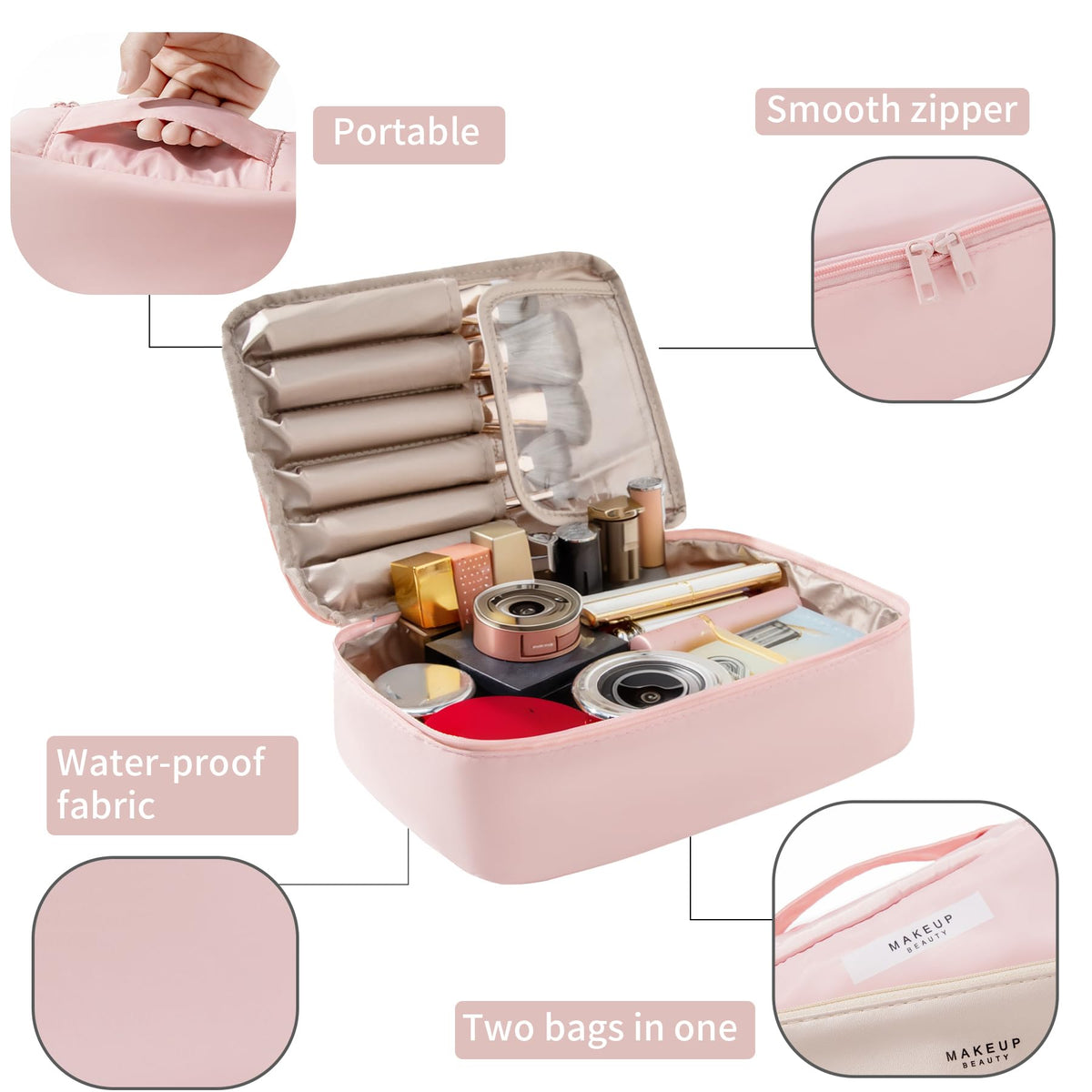 Queboom detachable cosmetic bag demonstrates versatile packing for travel