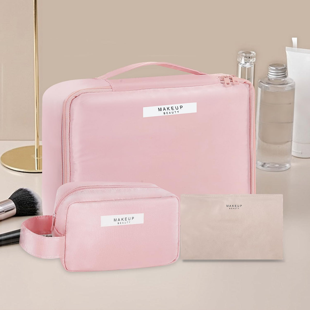 Queboom makeup bag interior shows padded protection for delicate items