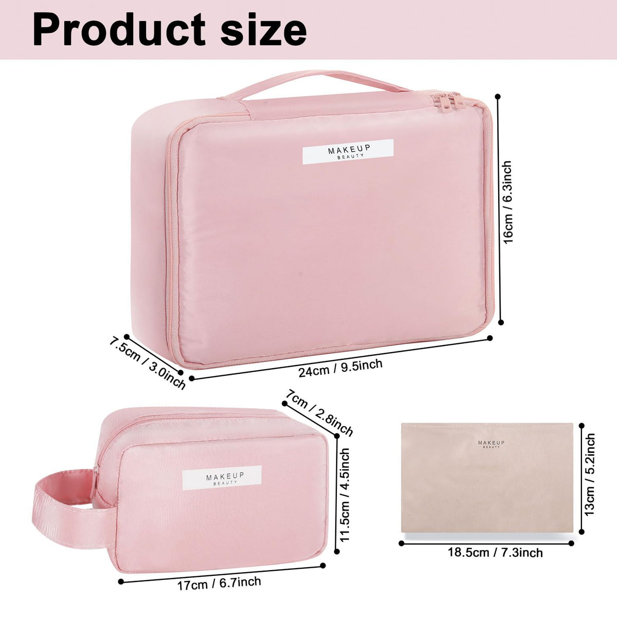 Queboom pink 3-piece bag side view highlights durable nylon and waterproof exterior