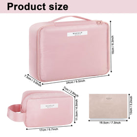 Queboom pink 3-piece bag side view highlights durable nylon and waterproof exterior