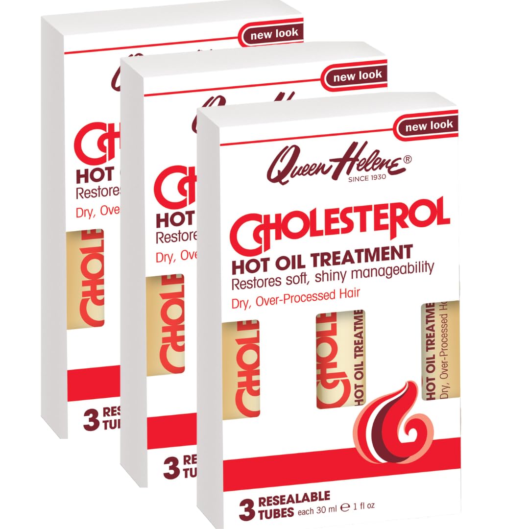Closeup of Queen Helene cholesterol hot oil treatment bottle for moisture care.
