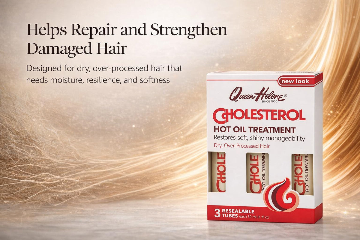 Hair appears softer and shinier after Queen Helene hot oil treatment.