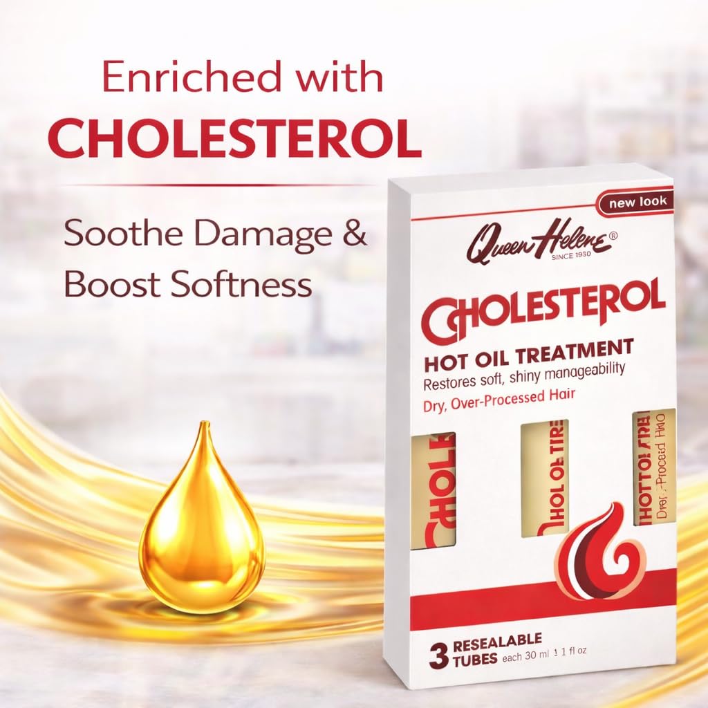 Three 1oz tubes of Queen Helene cholesterol hot oil treatment ready for weekly use.