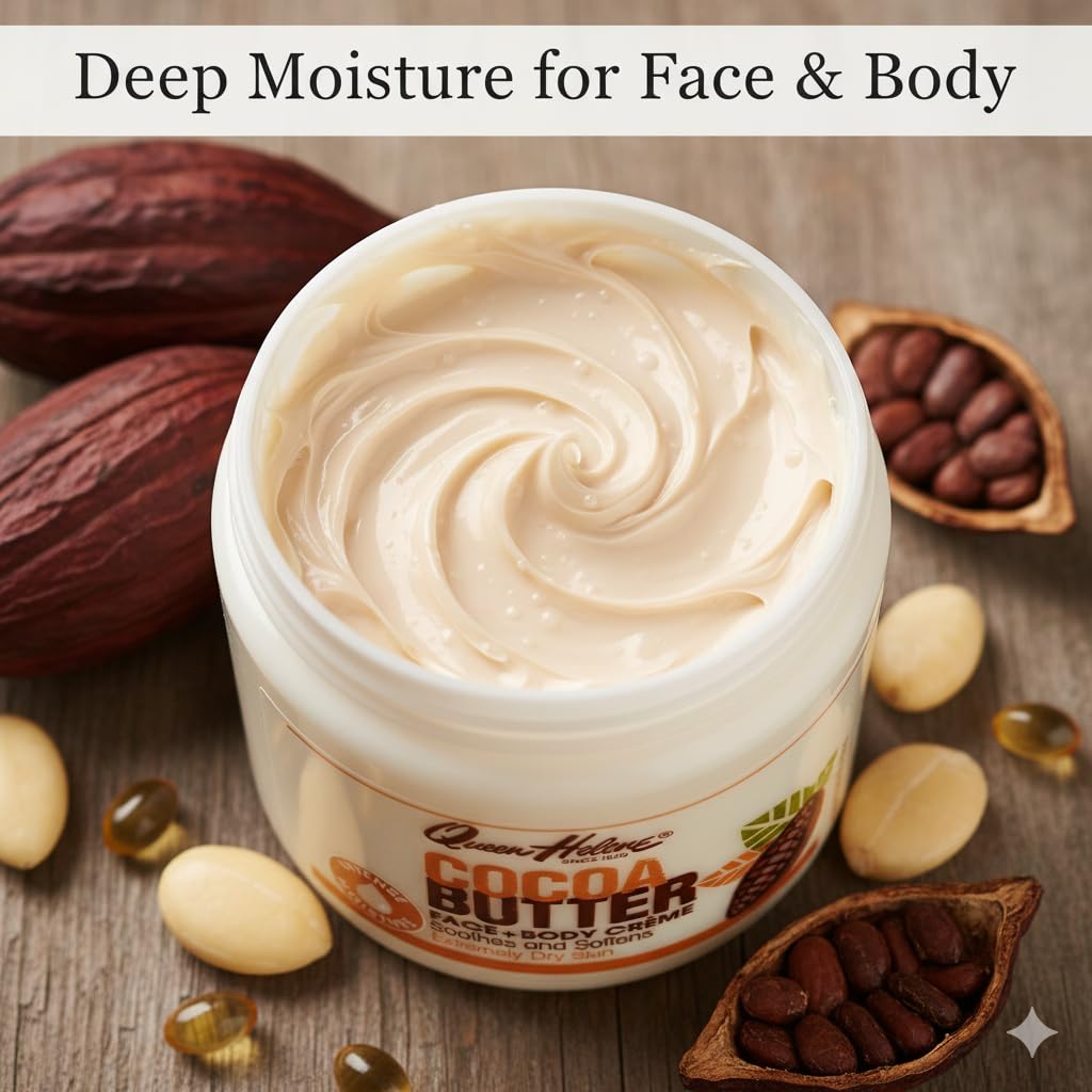 Queen Helene Cocoa Butter Creme application on arm demonstrating moisturizing ease.