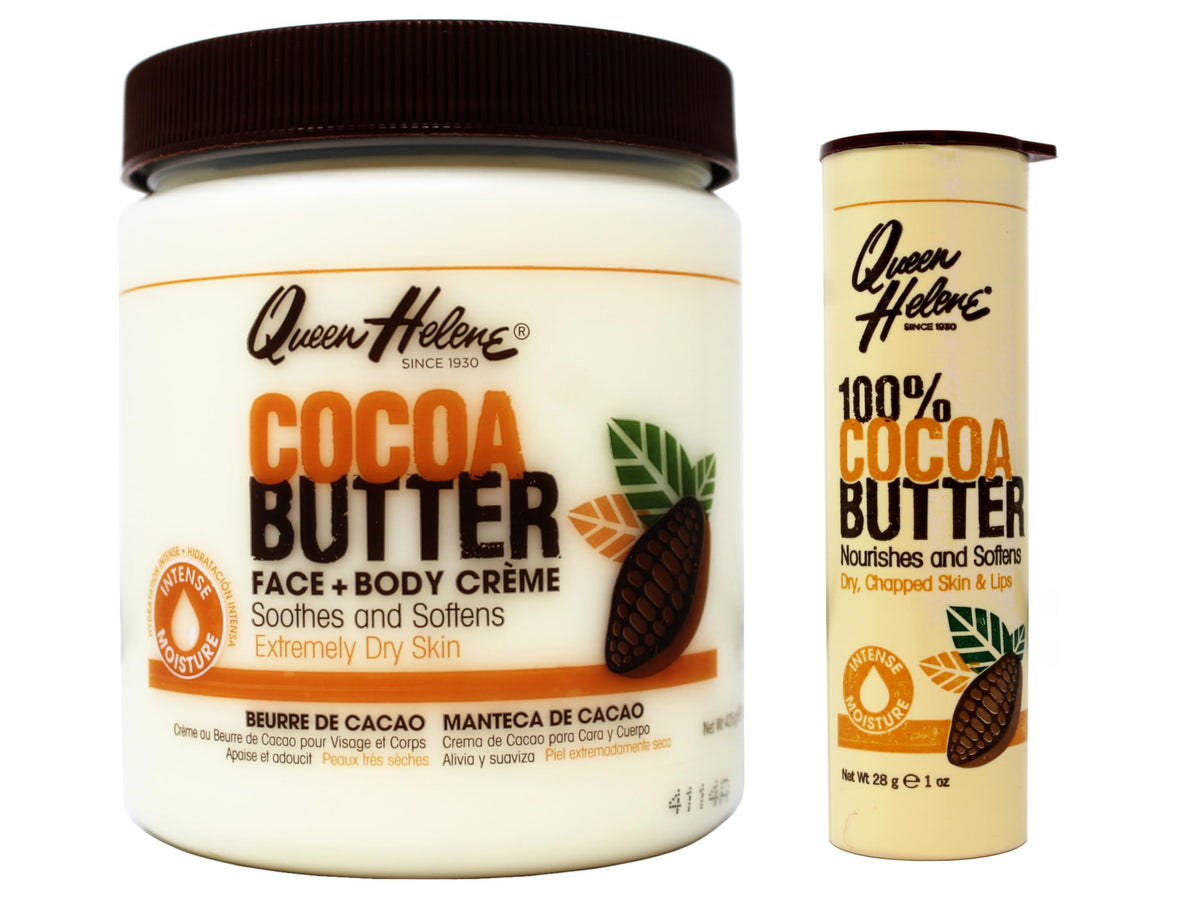Queen Helene Cocoa Butter Face and Body Creme jar delivers intense hydration.