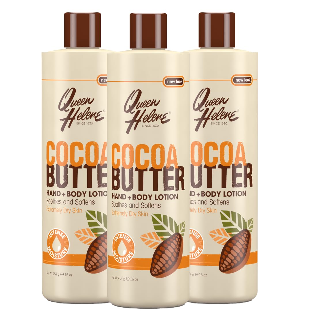 Queen Helene Cocoa Butter Hand and Body Lotion 3-pack hero for deep moisturization.