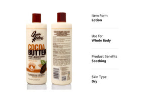 Queen Helene Cocoa Butter lotion close-up shows creamy texture for rich moisturizing.