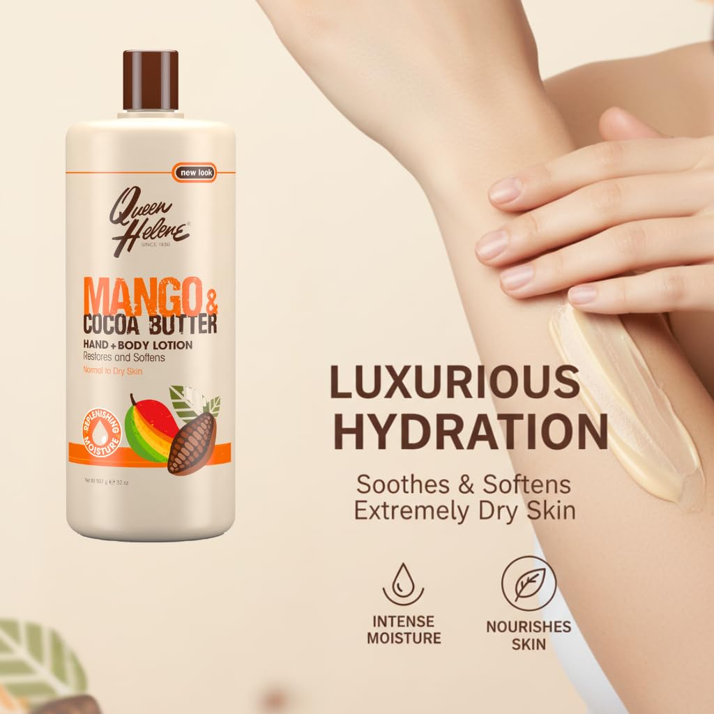 Queen Helene Mango & Cocoa Butter Lotion pump enables easy daily application.