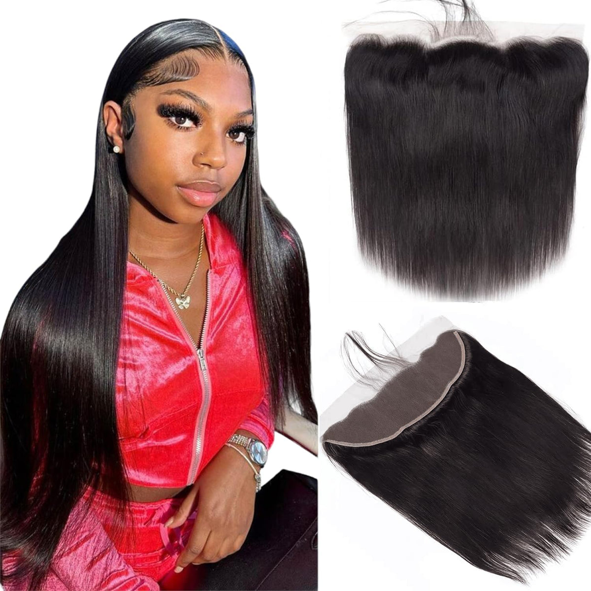 Queenset 13x4 lace frontal closure straight with natural part for daily wear.