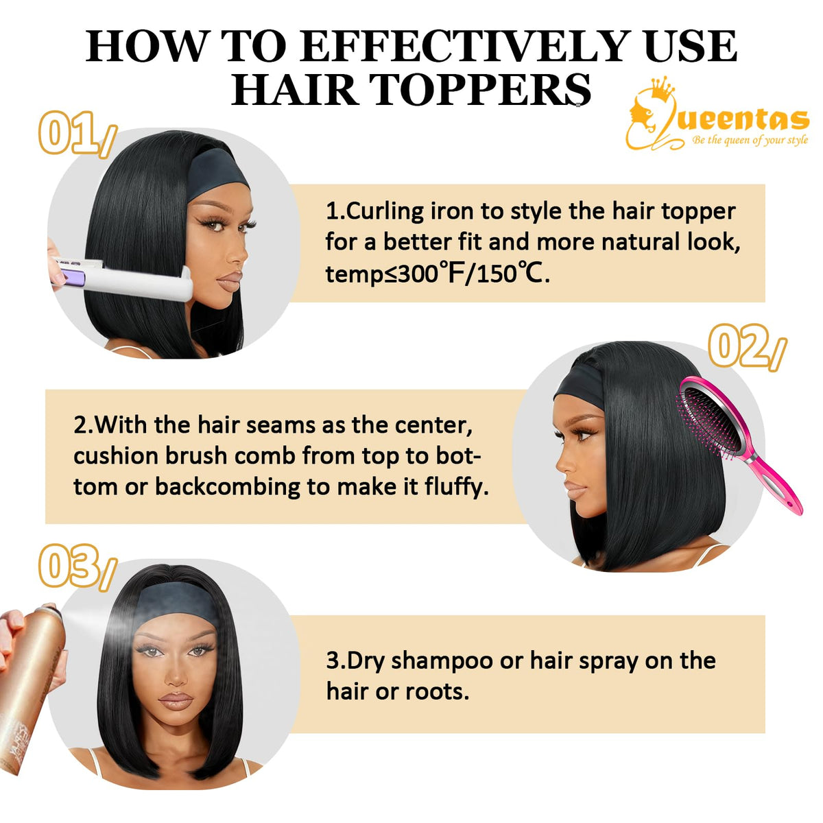 QUEENTAS 180-density headband wig for natural-looking fullness