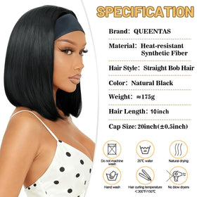 QUEENTAS bob headband wig, shoulder-length for versatile styling options