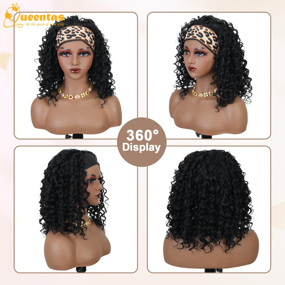QUEENTAS heat-resistant fiber wig ready for lightweight heat styling.
