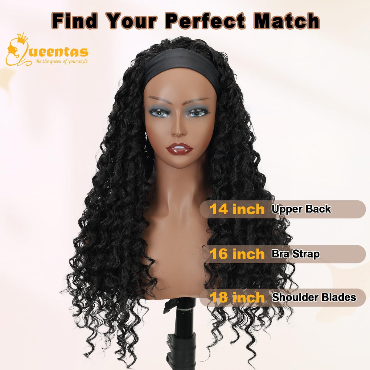 QUEENTAS 1B natural black wig blends with skin tone.