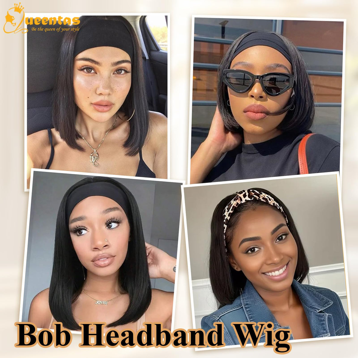 QUEENTAS headband wig set includes extra headbands and nylon cap