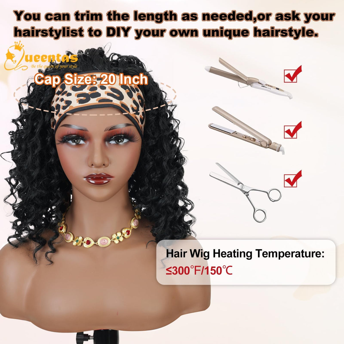 QUEENTAS silky-soft headband enhances comfortable wear all day.