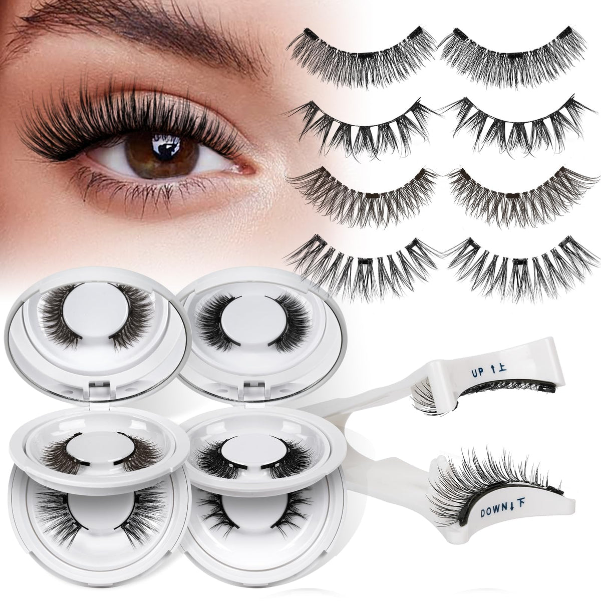 QUEWEL magnetic eyelashes four-pair kit offers easy, glue-free enhancement for everyday wear.