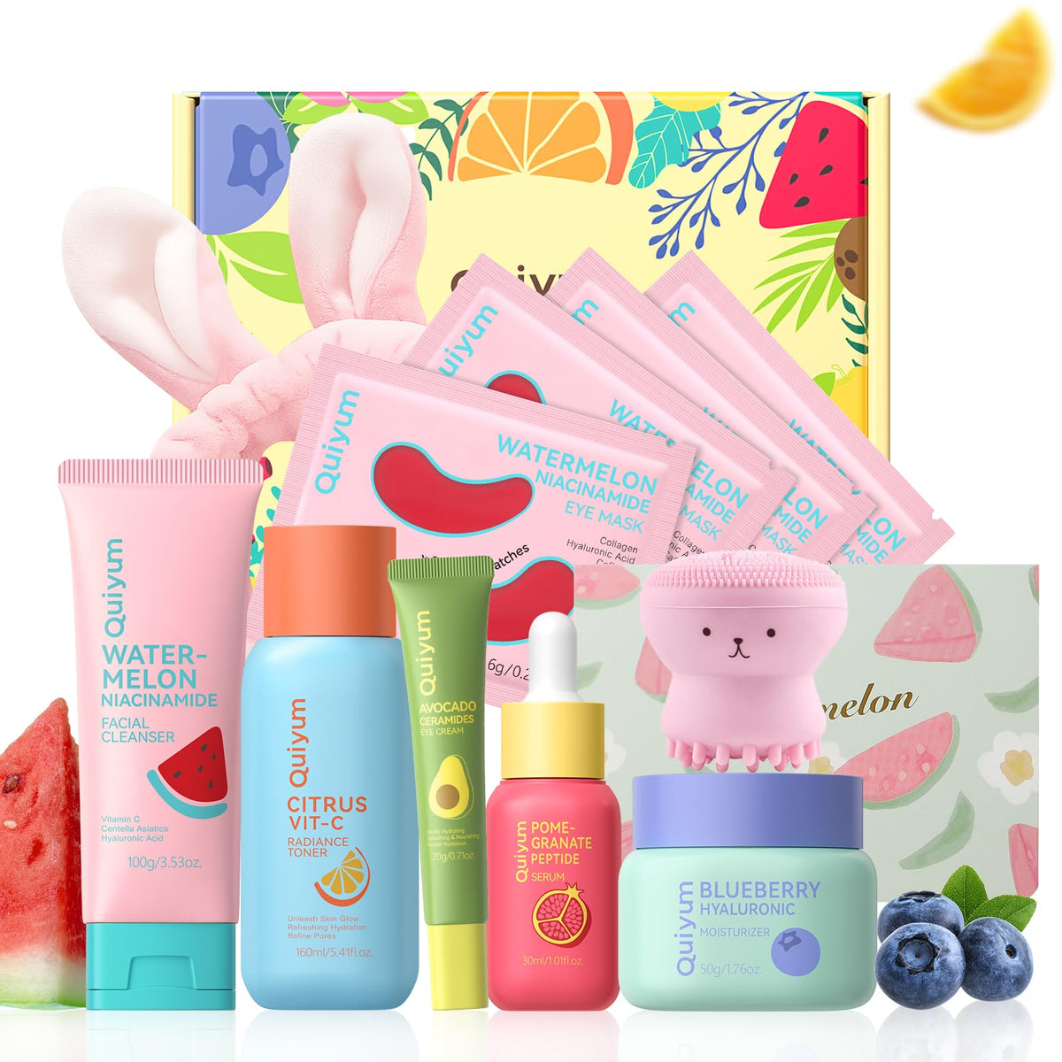 QUIYUM Early Anti-Aging Set packaging shows six core products for daily routine.