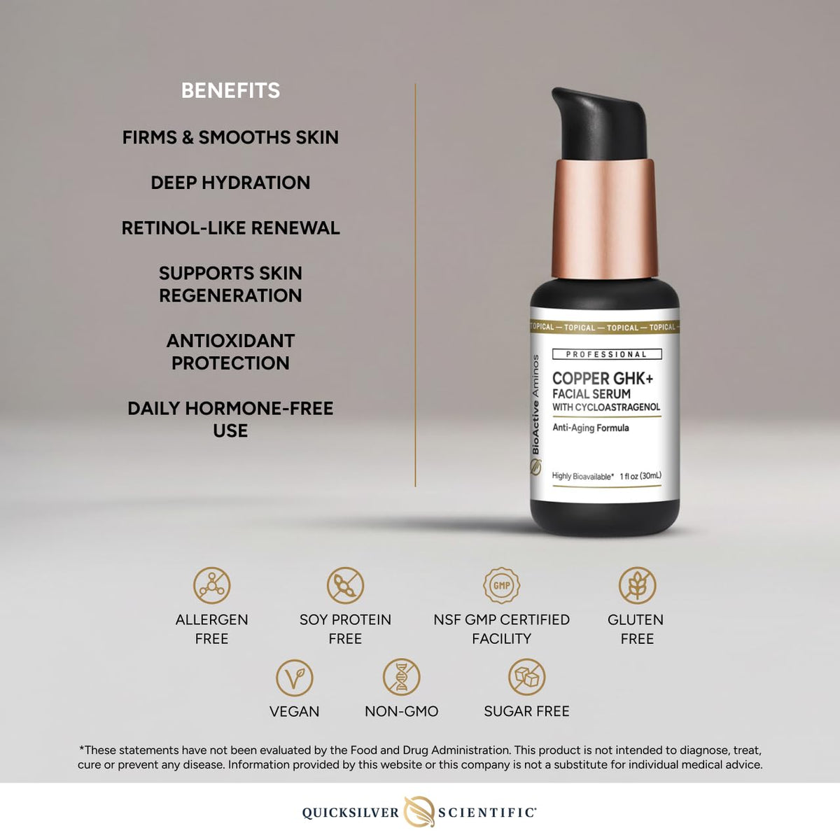 Quicksilver Copper GHK+ Serum application in hand ready for absorption.