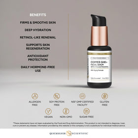 Quicksilver Copper GHK+ Serum application in hand ready for absorption.