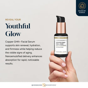 Quicksilver Copper GHK+ Serum texture closeup highlighting a smooth, absorbent formula.