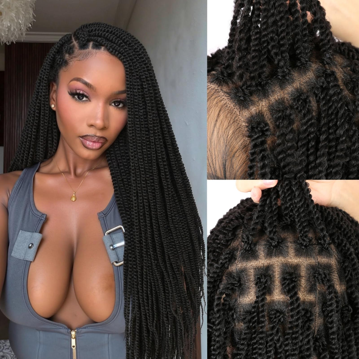 Quickwig Senegalese twist 26in cap wig offers a seamless cap design for easy wear.