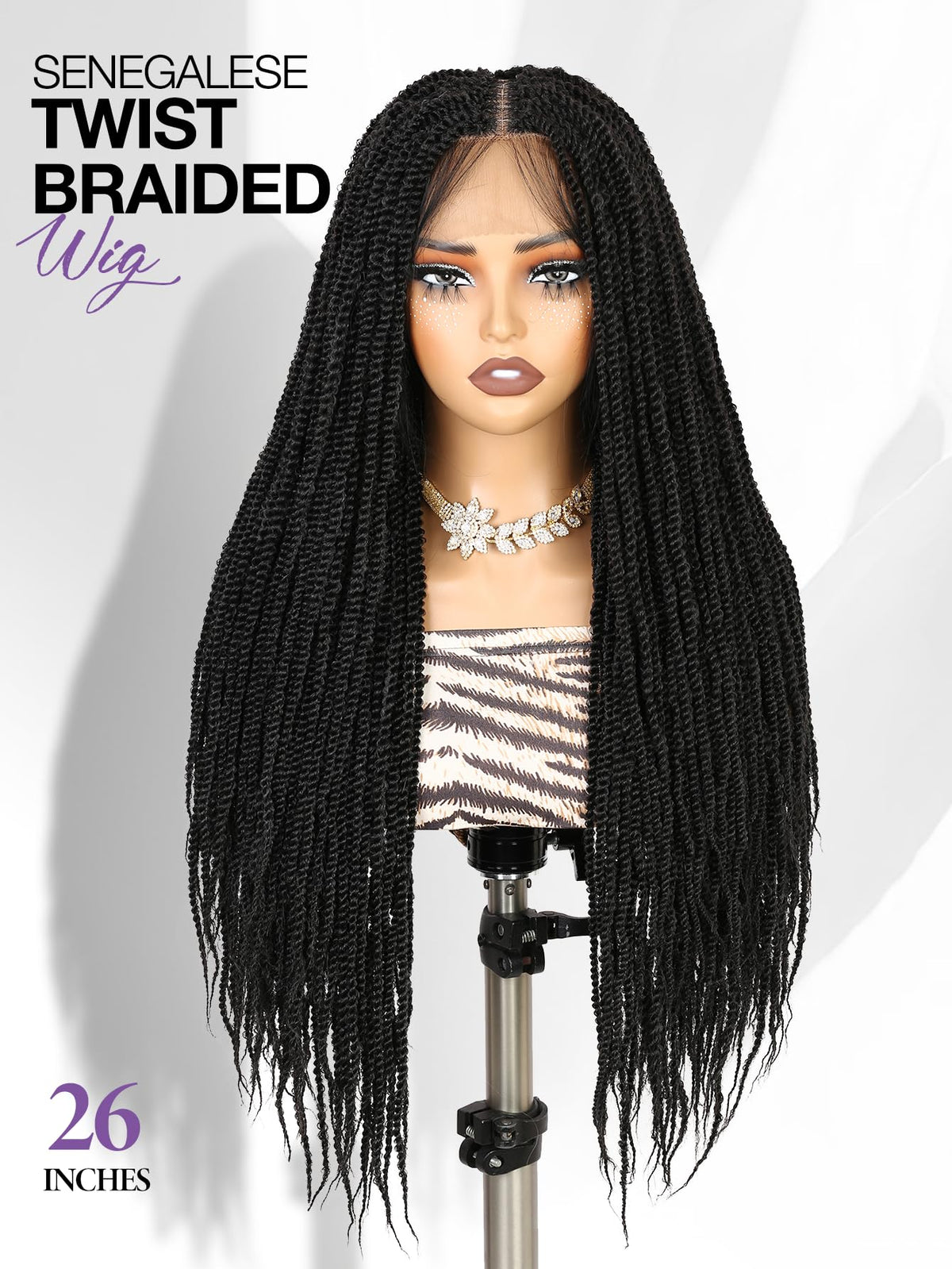 Quickwig Senegalese twist 26in knotless lace part creates a natural scalp appearance.