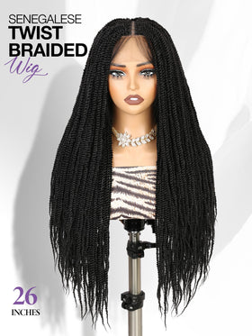 Quickwig Senegalese twist 26in knotless lace part creates a natural scalp appearance.