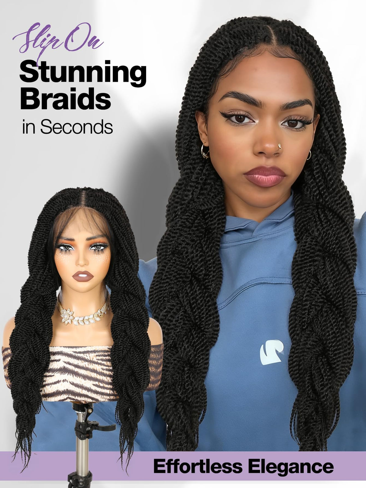 Quickwig Senegalese twist 26in realistic hairline with soft baby hairs.