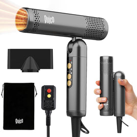 QUICO hair blow dryer in foldable travel design for compact packing and quick styling.
