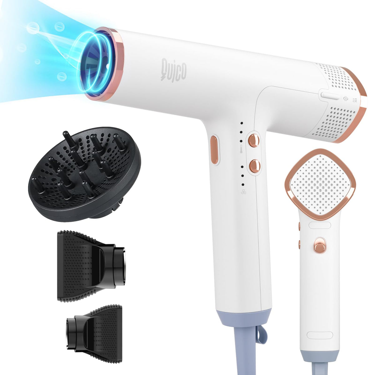 QUICO hair dryer showing 1875W motor for fast home drying