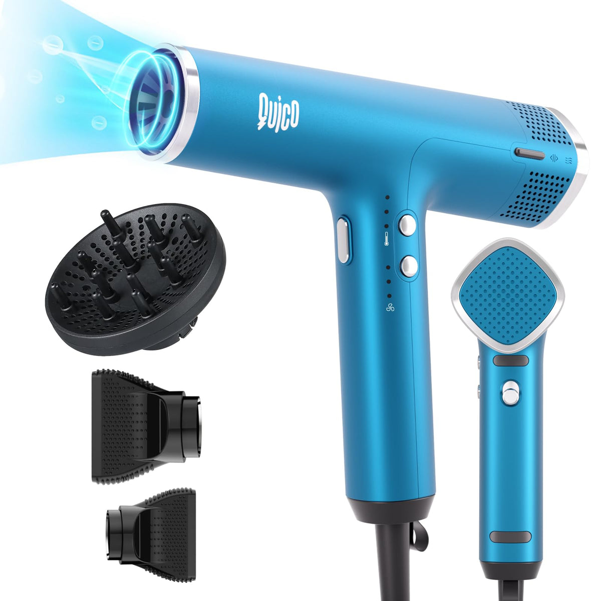 Quico hair dryer with 1875W motor delivers strong airflow for quick drying