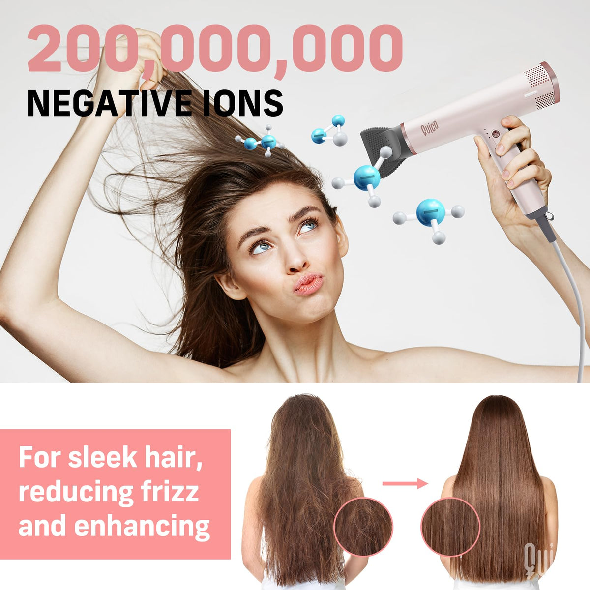 QUICO dryer with ultra-quiet operation at 58dB for calm styling