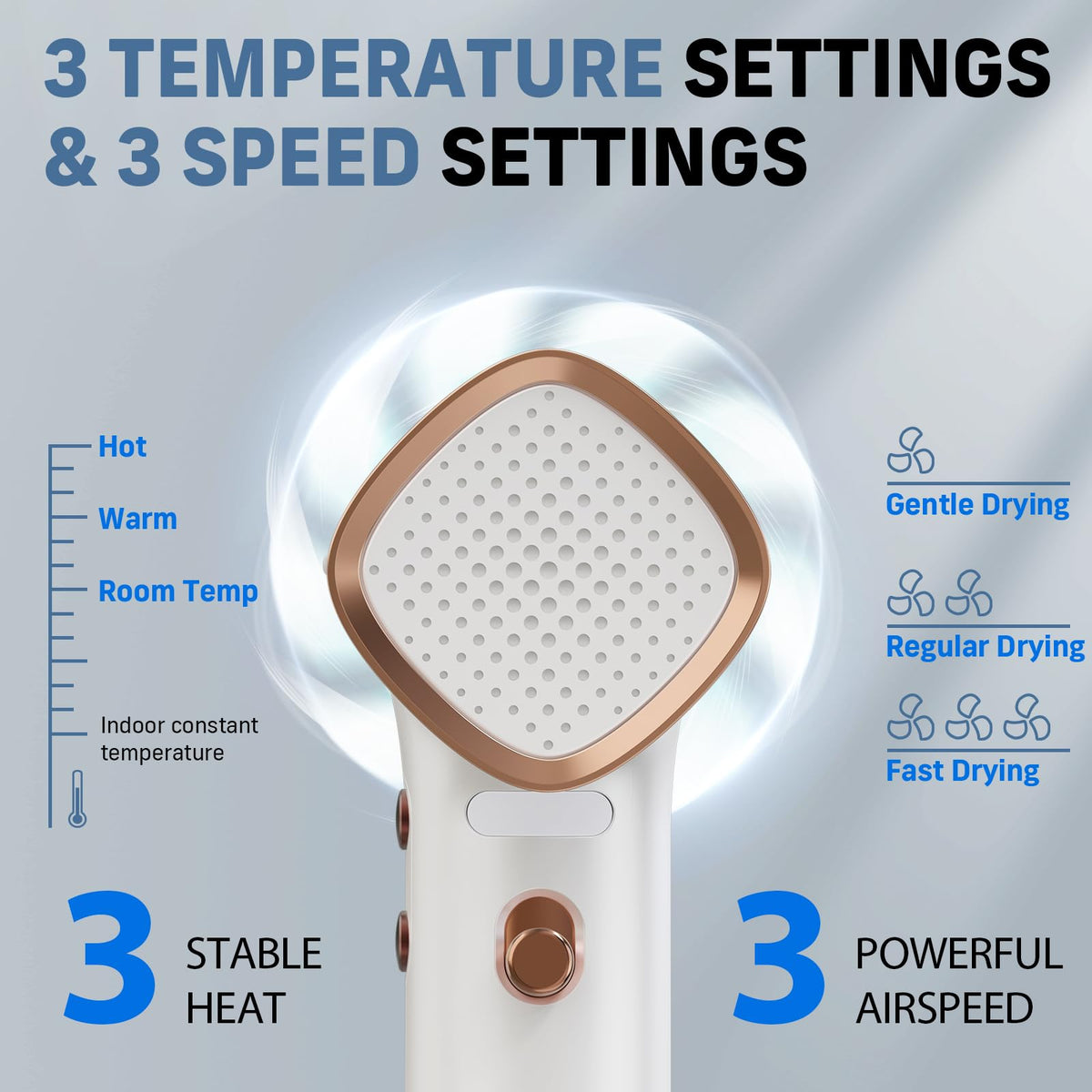 QUICO hair dryer operates quietly at 58 dB for peaceful use
