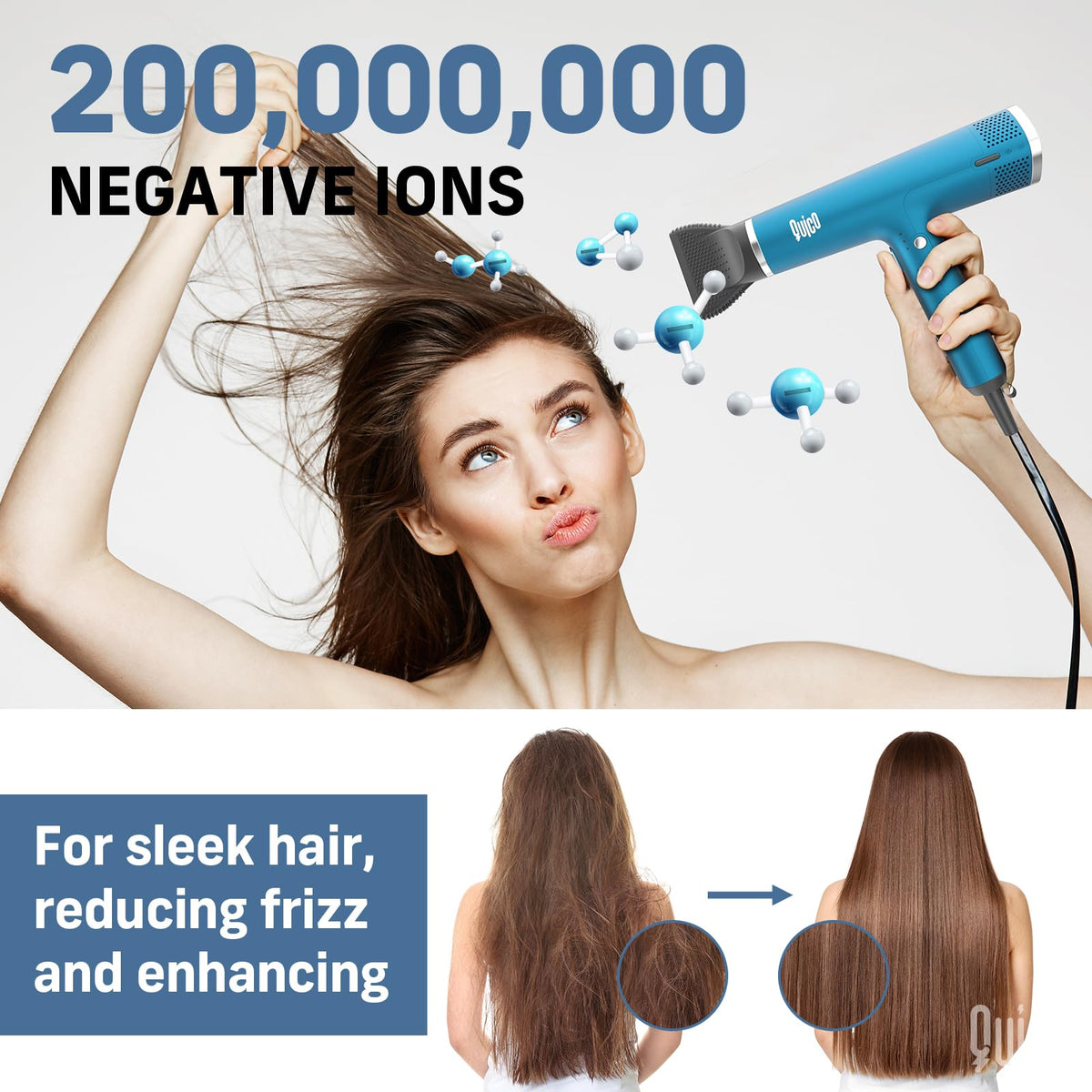 Quico ultralight hair dryer at 362g for easy handling