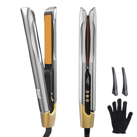QUICO hair straightener close-up on 3D ceramic plates for even heat