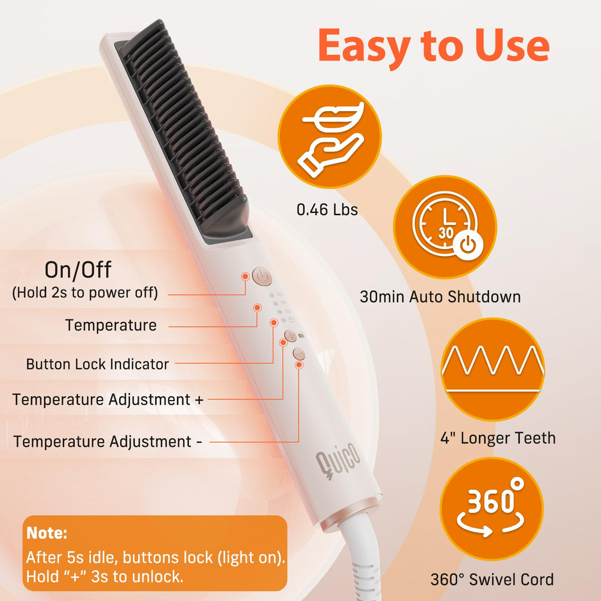 Quico hair-straightener-brush-complete-kit includes glove, pouch, clips for easy styling.