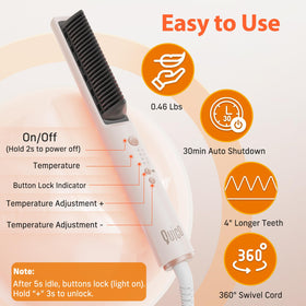Quico hair-straightener-brush-complete-kit includes glove, pouch, clips for easy styling.