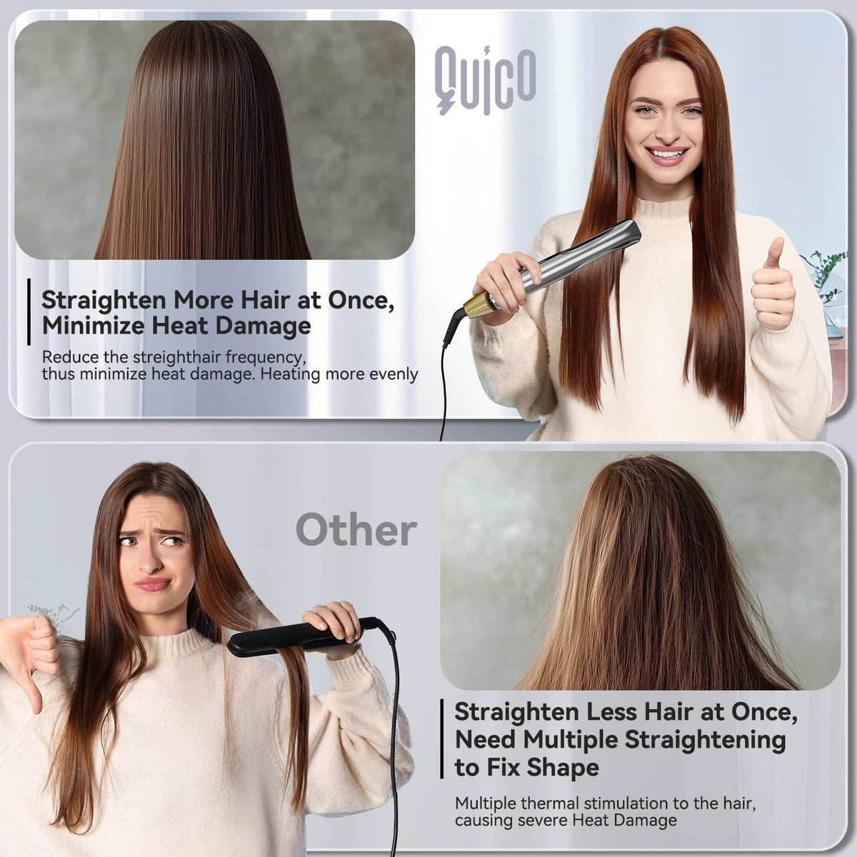 QUICO hair straightener shows rapid 12-second heat up
