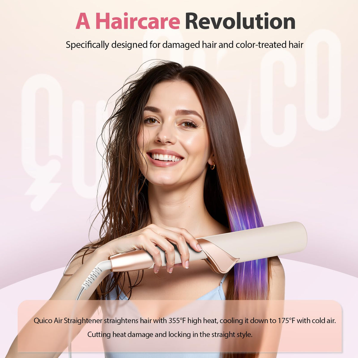 Quico air straightener side view showing compact design and ergonomic handle