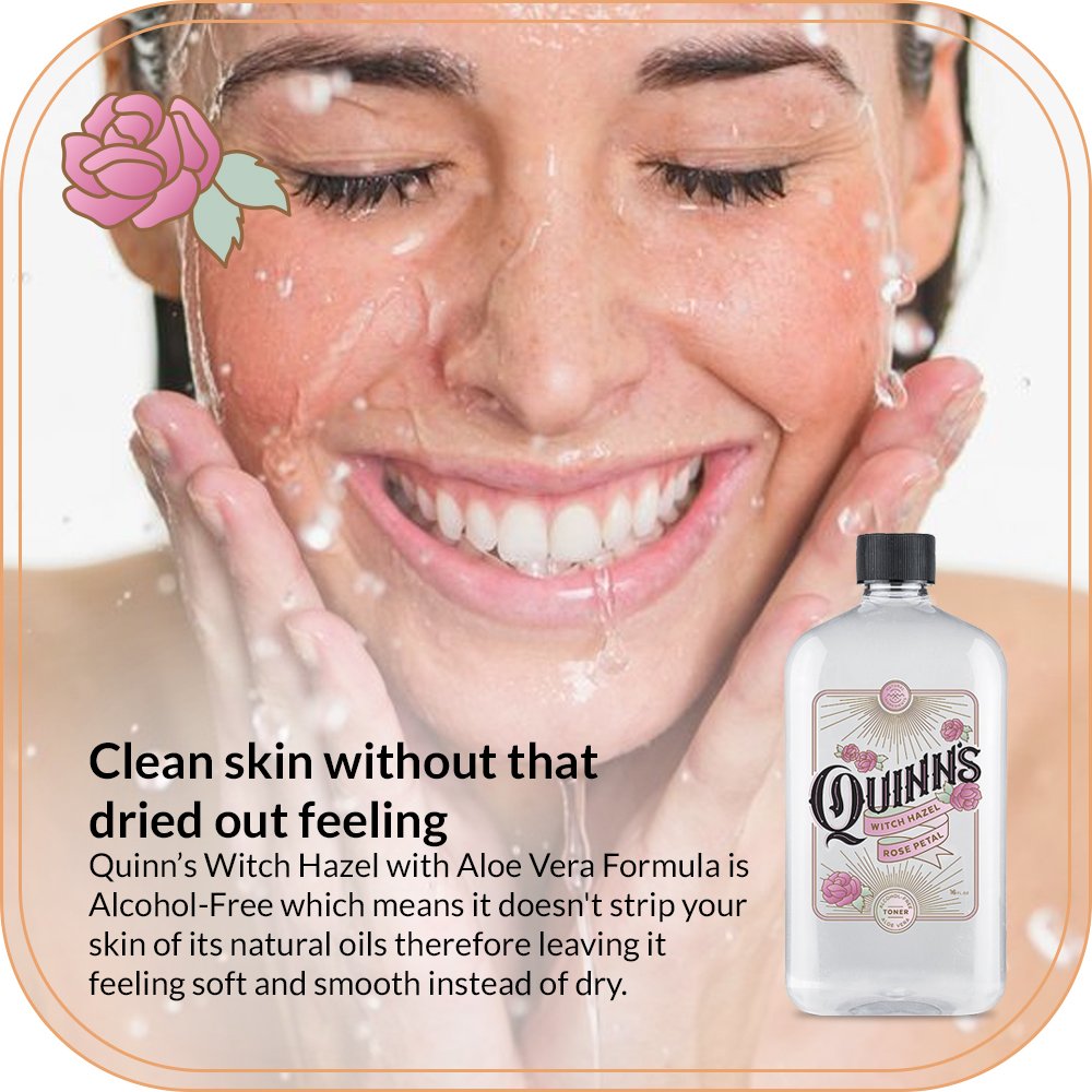 Quinn’s Alcohol-Free Toner Rose Fragrance image emphasizing a gentle, non-drying feel