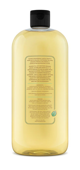 Quinn's concentrated-dilute packaging image illustrates less waste per bottle.