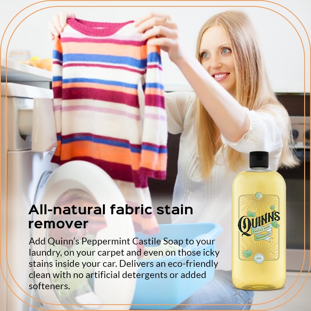 Quinn's multi-use setup image shows body wash, dish soap, and cleaner versatility.