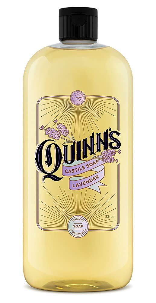 Quinn's Pure Castile Lavender bottle promotes gentle cleansing with vegan oils.