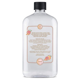 Quinn's Alcohol-Free Witch Hazel bottle signals non-drying cleansing retaining moisture.