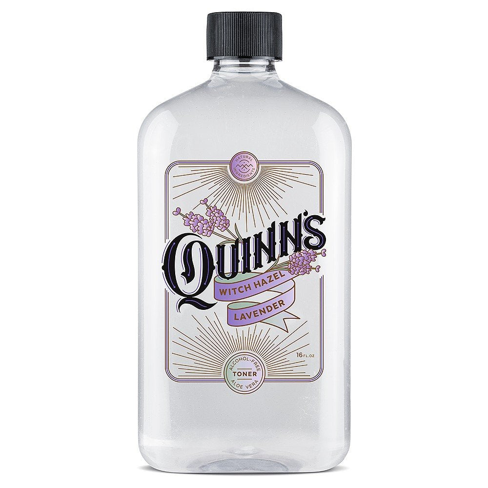 Quinn’s Witch Hazel bottle front view shows lavender scent and alcohol-free formula for gentle cleansing.